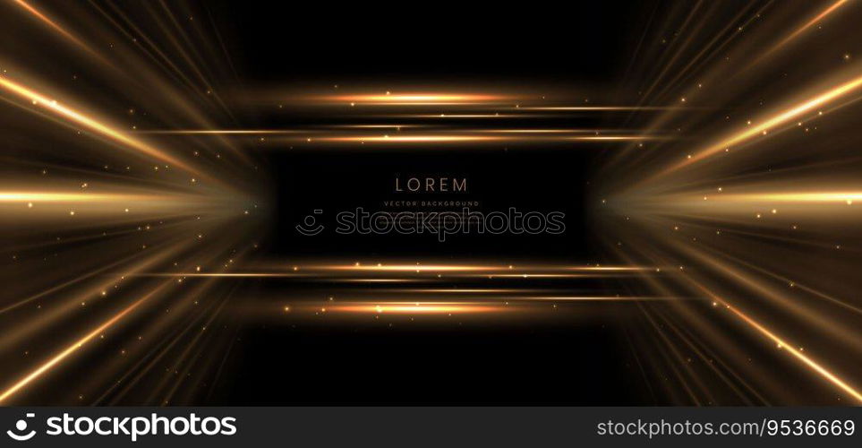 Abstract glowing gold vertical lighting lines on dark  background with lighting effect and sparkle with copy space for text. Luxury design style. Vector illustration