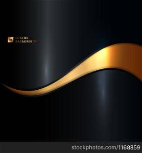 Abstract glowing gold wave on black background luxury style. Vector illustration