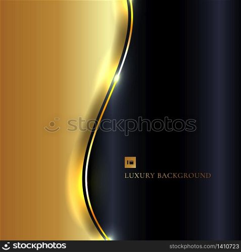 Abstract glowing gold wave on dark blue background with lighting luxury style. Vector illustration