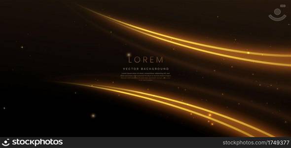 Abstract glowing golden curved lighting effect glitter on black background. Vector illustration