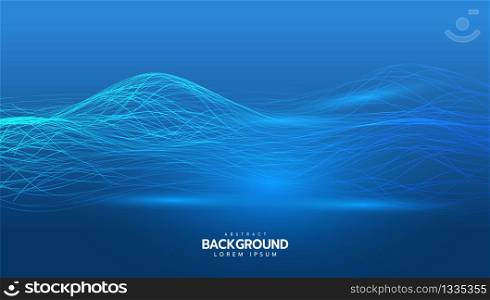 Abstract glowing lines background. Wavy form neon line structure. Futuristic blue colors. Technology concept. Glonal network conncetion.