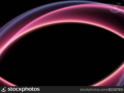 Abstract glowing neon lighting luminous curved shapes on black background. Vector illustration