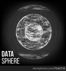 Abstract Glowing Sphere Vector. Big Data Sphere. Vector Cyber Sphere Structure Representation.. Big Data Visualization Abstract Vector Background. Dots Array And Lines. Abstract Sphere Shape