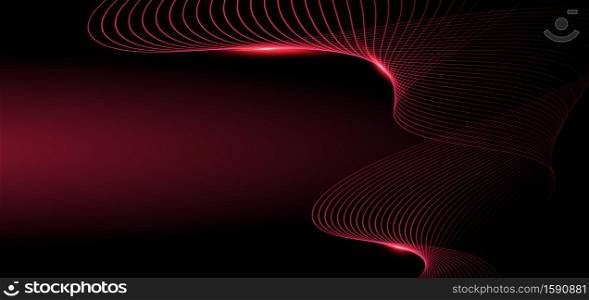 Abstract glowing wave red lines on dark background. Technology concept. Vector illustration
