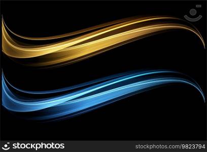 Abstract Gold and Blue color Waves. Shiny golden moving lines design element on black background for gift, greeting card and disqount voucher. Vector Illustration. Abstract Gold Waves. Shiny golden moving lines design element on dark background for greeting card and disqount voucher.