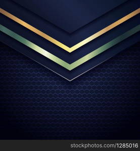 Abstract gold and green metallic geometric triangle header on dark blue background. Luxury style. Vector illustration