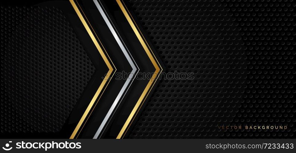 Abstract gold and silver metallic geometric triangle layers on black metal background. You can use for ad, poster, template, business presentation. Vector illustration