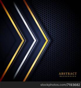Abstract gold and silver metallic geometric triangle layers on dark blue background. Vector illustration