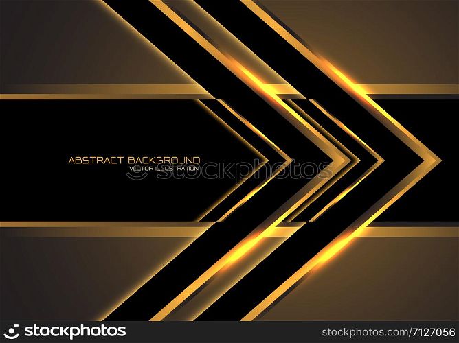 Abstract gold arrow speed direction on black banner blank space design modern luxury futuristic technology background vector.