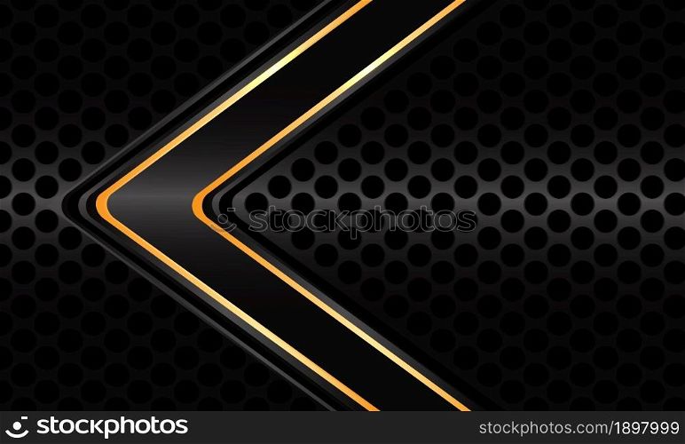 Abstract gold black arrow direction geometric on dark grey circle mesh design modern luxury technology futuristic background vector illustration.