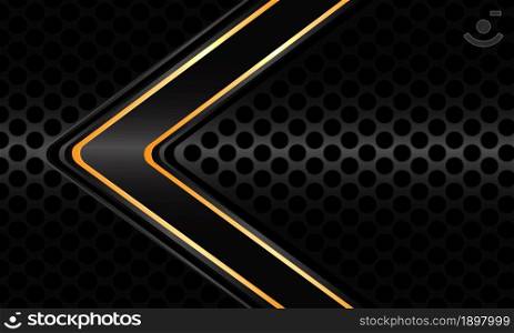 Abstract gold black arrow direction geometric on dark grey circle mesh design modern luxury technology futuristic background vector illustration.