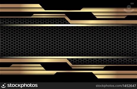Abstract gold black geometric circuit cyber on dark grey hexagon mesh design modern luxury futuristic technology background vector illustration.