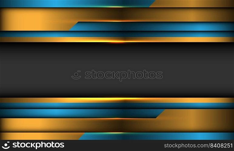 Abstract gold blue metallic geometric cyber with grey banner blank space design modern luxury futuristic background vector