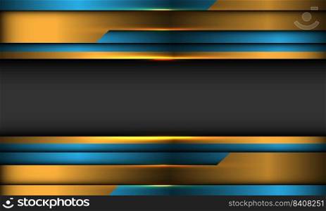 Abstract gold blue metallic geometric cyber with grey banner blank space design modern luxury futuristic background vector