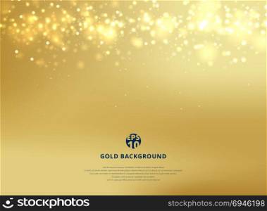 Abstract gold blurred background with bokeh and gold glitter header. Copy space. Vector illustration