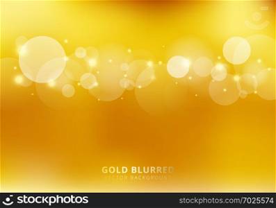 Abstract gold blurred background with circles bokeh and sparkle. Luxury style. Copy space. Vector illustration