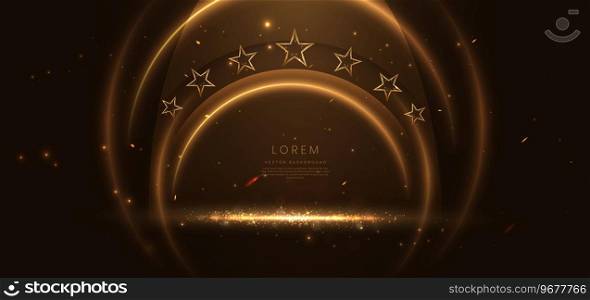 Abstract gold circle and star lighting effect dot neon gold light sparkle on on dark brown background. Vector illustration