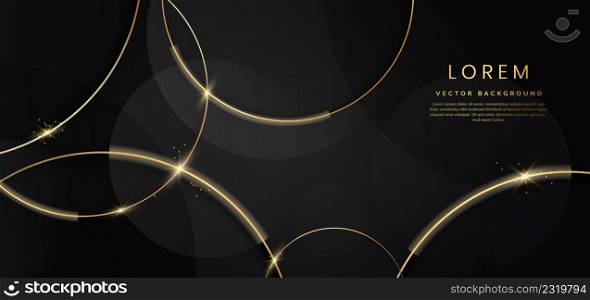 Abstract gold circles lines overlapping on black background. You can use for ad, poster, template, business presentation. Vector illustration