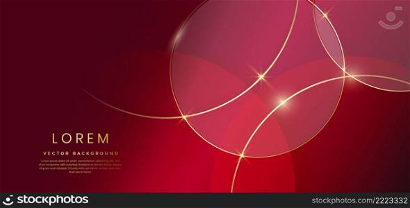 Abstract gold circles lines overlapping on dark red color background. You can use for ad, poster, template, business presentation. Vector illustration