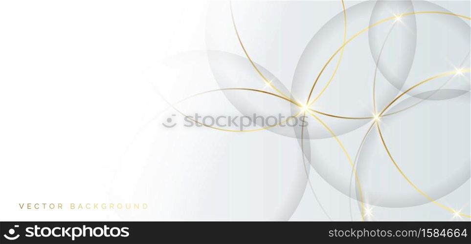 Abstract gold circles lines overlapping on white background. You can use for ad, poster, template, business presentation. Vector illustration