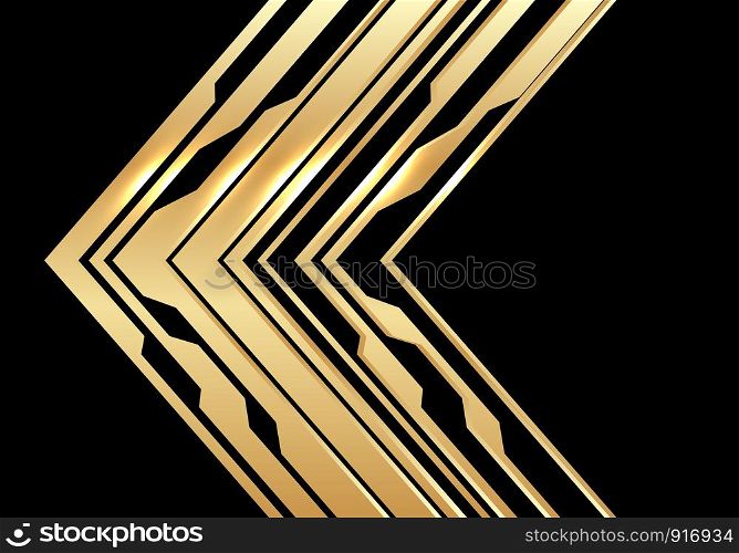 Abstract gold circuit arrow direction on black design modern luxury futuristic technology background vector illustration.