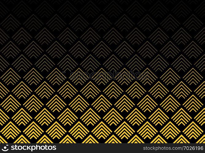 Abstract gold color chevron lines pattern on black background. Geometric tracery. Vector illustration