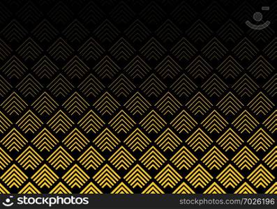 Abstract gold color chevron lines pattern on black background. Geometric tracery. Vector illustration