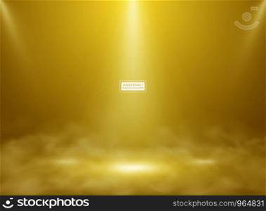 Abstract gold color studio mockup background. Decorating for showing product, poster, presentation artwork with smoke. illustration vector eps10