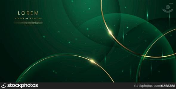 Abstract gold curved line on dark green background with lighting effect and sparkle with copy space for text. Luxury design style. Vector illustration