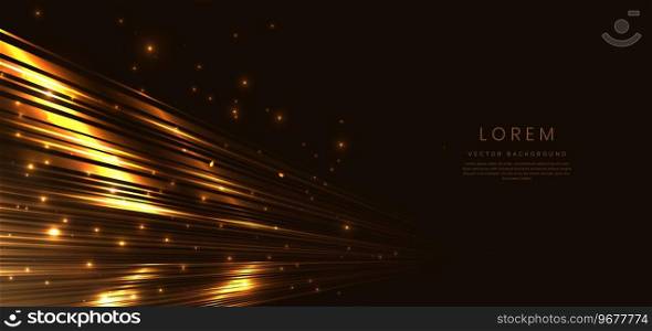 Abstract gold diagonal lines lighting effect dot neon gold light sparkle on dark brown background. Vector illustration
