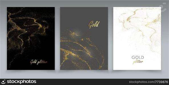 Abstract Gold dust. Shiny golden design element with glitter effect on dark background for gift, greeting card and disqount voucher. Vector Illustration. Abstract Gold design element with glitter effect on dark background for greeting card and disqount voucher.