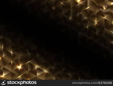 Abstract gold geometric triangle shape luxury pattern with lighting on black background. Vector illustration