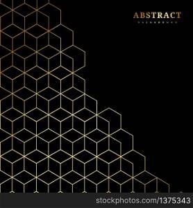 Abstract gold hexagons pattern on black background. Vector illustration