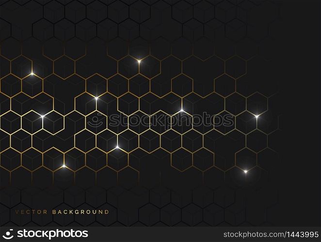 Abstract gold hexagons pattern on dark background. Luxury style. Vector illustration