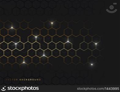 Abstract gold hexagons pattern on dark background. Luxury style. Vector illustration