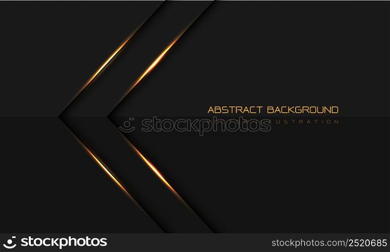 Abstract gold light arrow direction geometric on grey with blank space design modern futuristic background vector