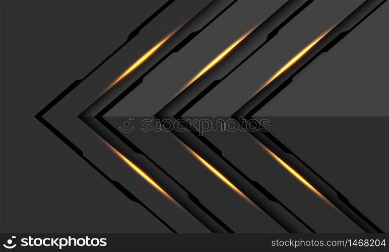 Abstract gold light black line cyber arrow direction on dark grey metallic design modern futuristic technology background vector illustration.