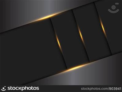Abstract gold light effect on grey metallic overlap frame design modern luxury futuristic background vector illustration.