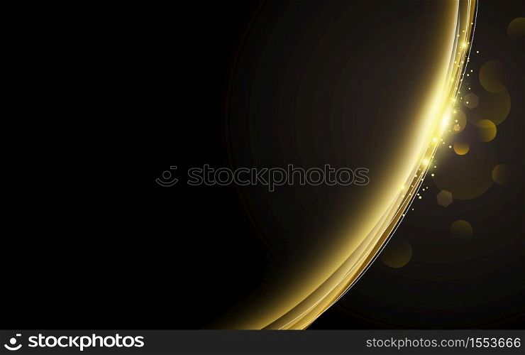 Abstract gold light effect with bokeh design on black background vector illustration