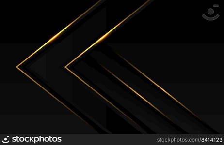 Abstract gold light line arrow direction on black metal with blank space design modern luxury futuristic technology background vector illustration.