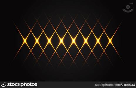 Abstract gold light line cross pattern on black background luxury futuristic technology vector illustration.
