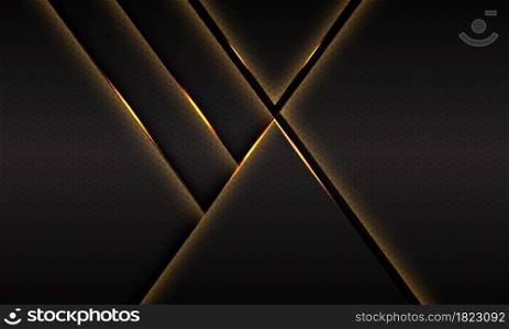Abstract gold light on dark grey metallic hexagon mesh design modern futuristic background vector illustration.