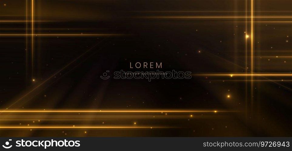 Abstract gold light rays on black background with lighting effect and bokeh. Vector illustration