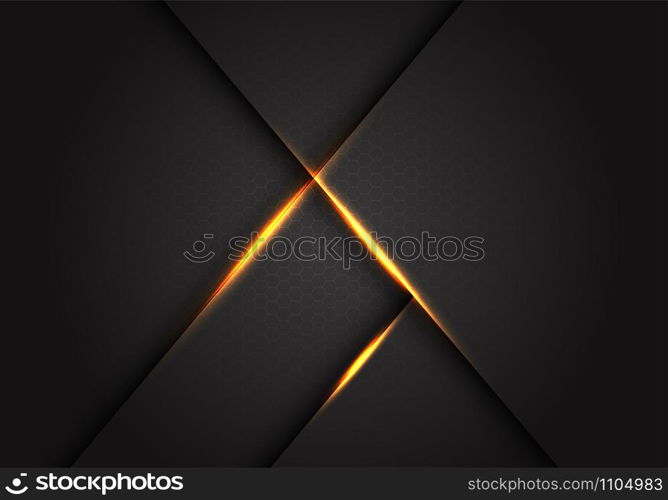 Abstract gold line on dark grey hexagon mesh design modern luxury futuristic background vector illustration.