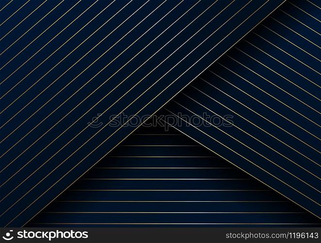 Abstract gold lines diagonal pattern overlap layer on dark blue background and texture. Vector illustration