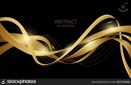 Abstract gold lines wave curve shiny effect on black design modern luxury futuristic background vector	