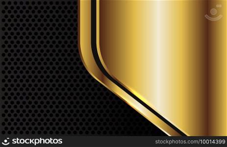 Abstract gold plate geometric blank space on black circle mesh design modern luxury futuristic background vector illustration.