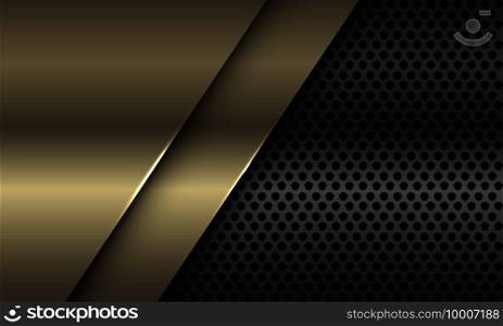 Abstract gold plate overlap on black circle mesh design modern luxury futuristic background vector illustration.