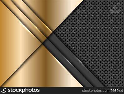 Abstract gold plate overlap on grey metallic circle mesh design modern futuristic background vector illustration.