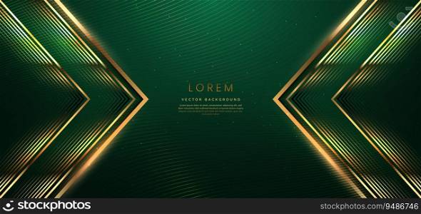 Abstract gold triangles lines on dark green background with lighting effect and sparkle with copy space for text. Luxury award design style. Vector illustration